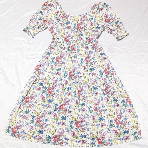 Global Pearl Garden Party Puff Sleeve Cottagecore Floral Midi Dress Approx M SEE - Picture 1 of 9